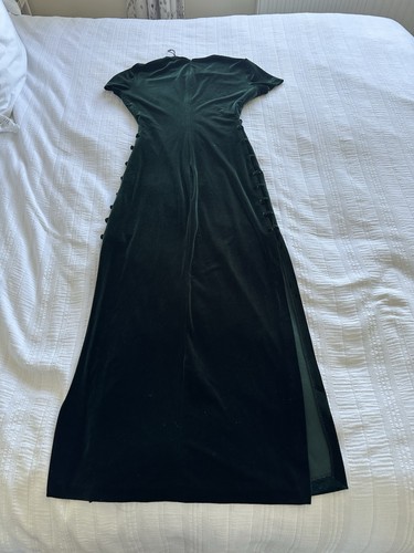 Zara dunkelgrünes Samt Kurzarm Stretch Maxikleid Gr. M Knopfleiste Seitenschlitze - Bild 14 von 16