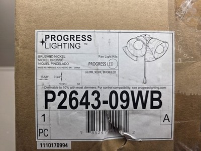NEW Progress Lighting Ceiling Fan Light Kit & Globes, Brushed Nickel, P2643-09WB