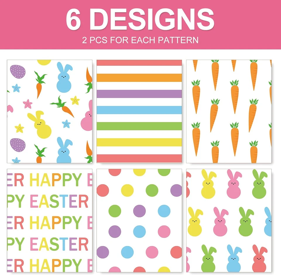 12 Sheet Easter Wrapping Paper Pastel Bunny Rabbit Egg Gift Wrap Paper Bulk Deco - Image 3 of 4
