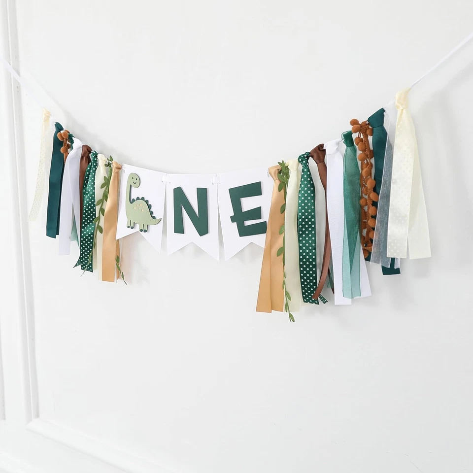 Banner de silla alta de primer cumpleaños de dinosaurio - Banner de primera silla alta para bebé niño para papá Foto 2 de 4