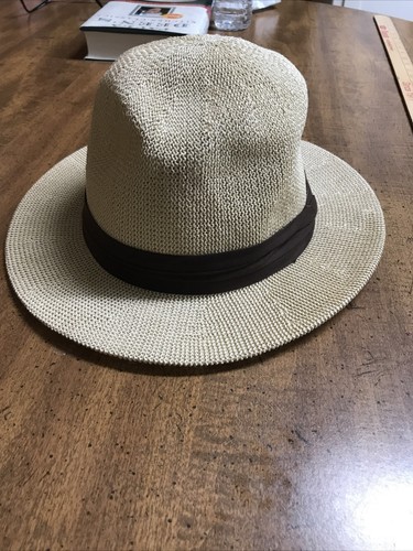 Beige Hat With Brown Fabric Band Size M/L 50% Paper 50 % PP - Picture 14 of 14