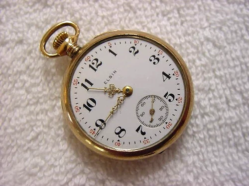 Vintage GOLD FD antique 1800 Porcelain Dial ELGIN pendant pocket watch