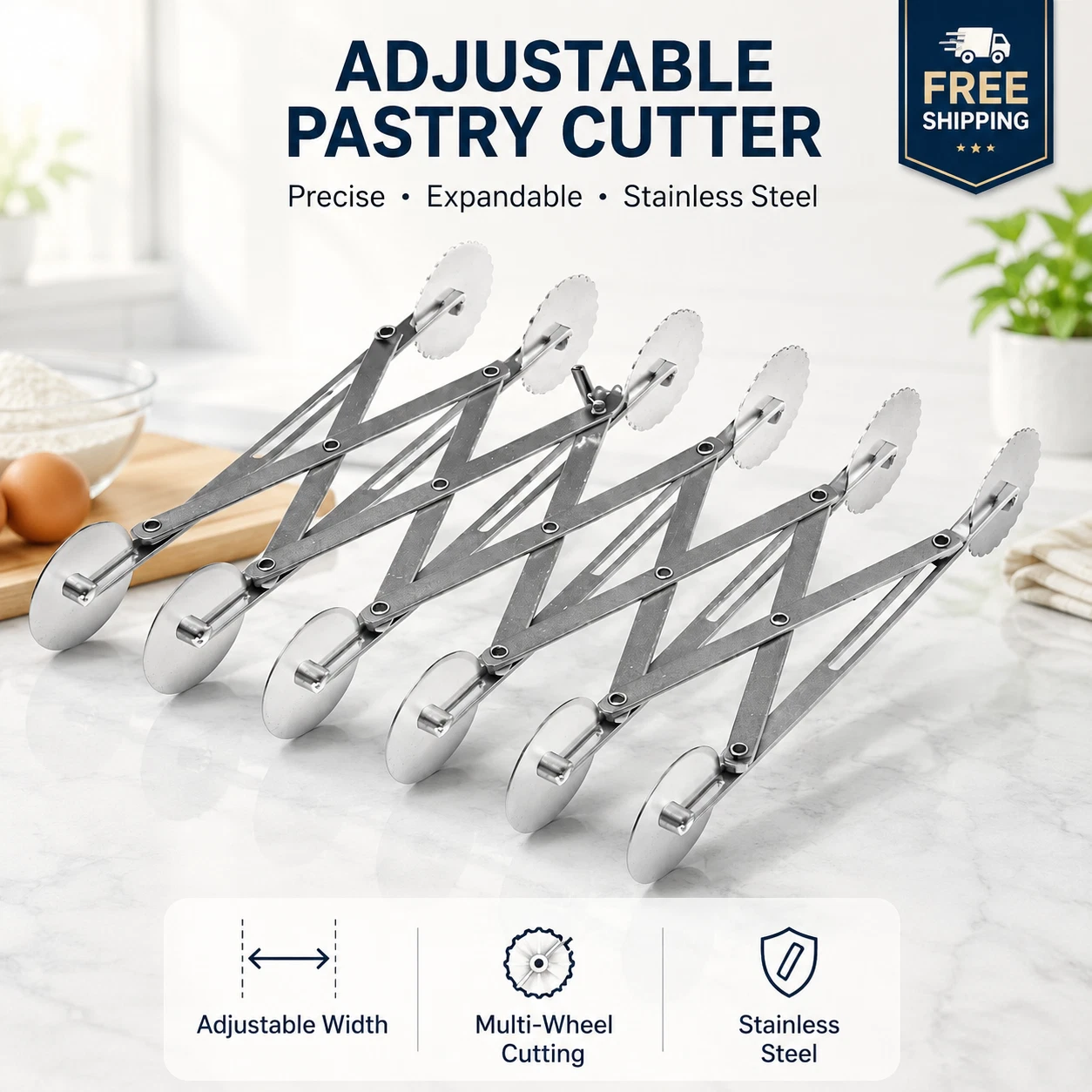 Stainless Steel Cutter Adjustable Pastry Dough Divider 2 1/8" Wheels
Opens in a new window or tab