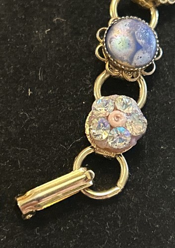Vintage Multi Design Stone Settings Gold Tone Link Bracelet - Foto 7 di 9