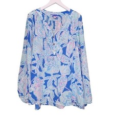 Lilly Pulitzer Elsa Silk Floral Blouse Long S...