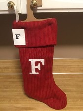 Wondershop Initial Monogram Knit 18  Christmas Stocking Red Letter  F  NWT