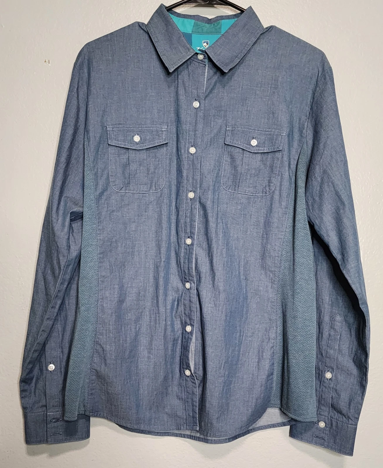 KUHL Shirt Womens Large Blue Kiley Button Front Long Sleeve Outdoor Top