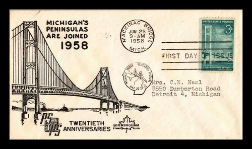 DR JIM STAMPS US COVER MACKINAC BRIDGE FIRST DAY ISSUE SCOTT 1109