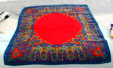 Vintage Bohemian Silk Square Scarf 30" x 30" Red/Purple/Aqua