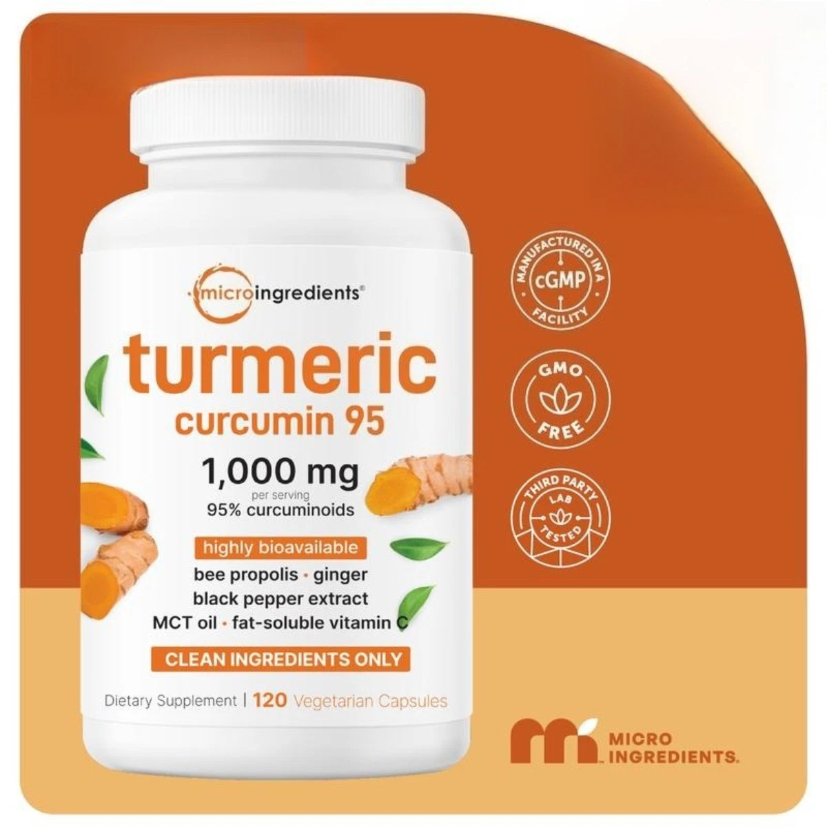 1000 mg de curcumina de cúrcuma, 95 % curcuminoides con BioPerine y MCT | Sin OGM, 120 VCaps - Foto 1 de 5