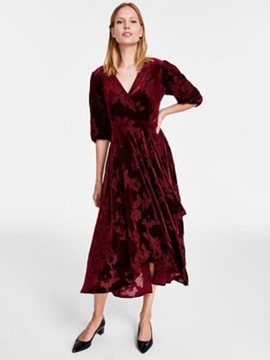 calvin klein burgundy velvet dress Burnout Surplice Hi-Low Wrap Midi Size 16 Color:PINK POLKA DOTS PRODUCT TYPE-GOWNS Women's Beyond Control Color but also an incredible