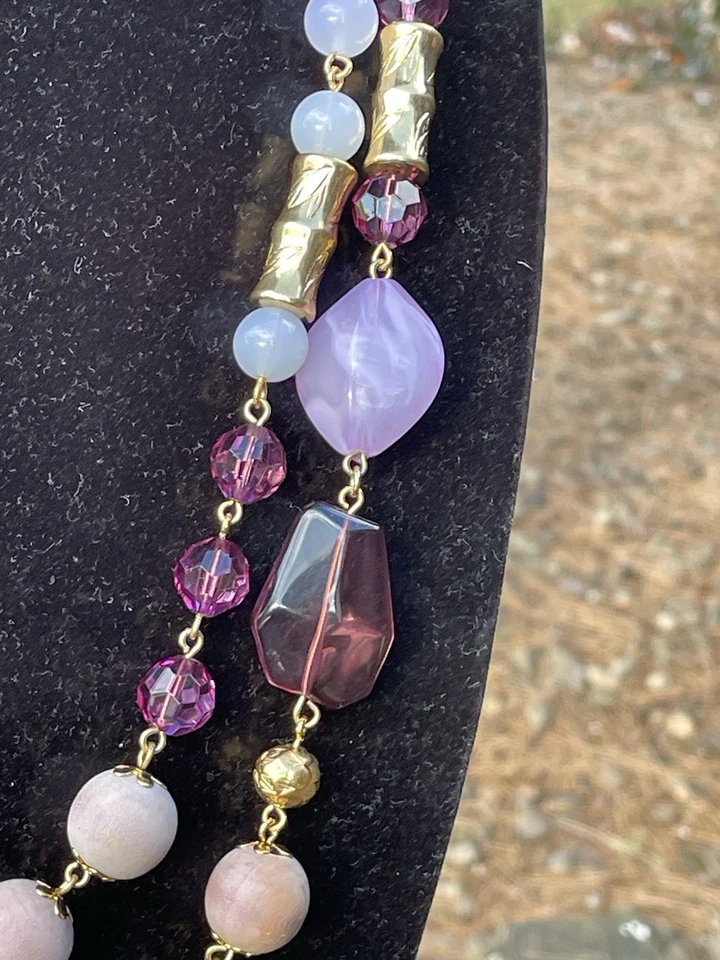 Joan Rivers 54” Mixed Bead Long Rope Necklace. Plum, Lavender, Wood,mint Green - Image 4 of 4