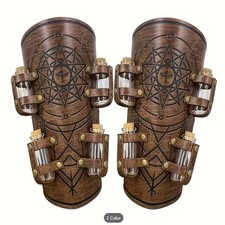 Steampunk Leather Bracers Brown Arm Guards with Potion Vials Cosplay Medieval