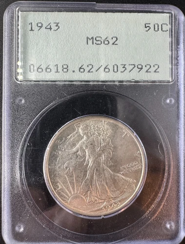 1943 Walking Liberty Half Dollar PCGS MS62 | Old Green Holder OGH | Choice BU Si