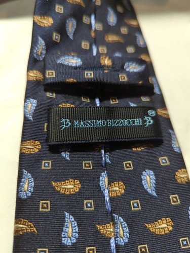Massimo Bizzocchi Blue Silk Tie With Paisleys Italy - Picture 2 of 6