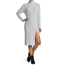 Abound Women's Ribbed Mock Neck Slit Midi Sweater Dress In Gray Large RK442469