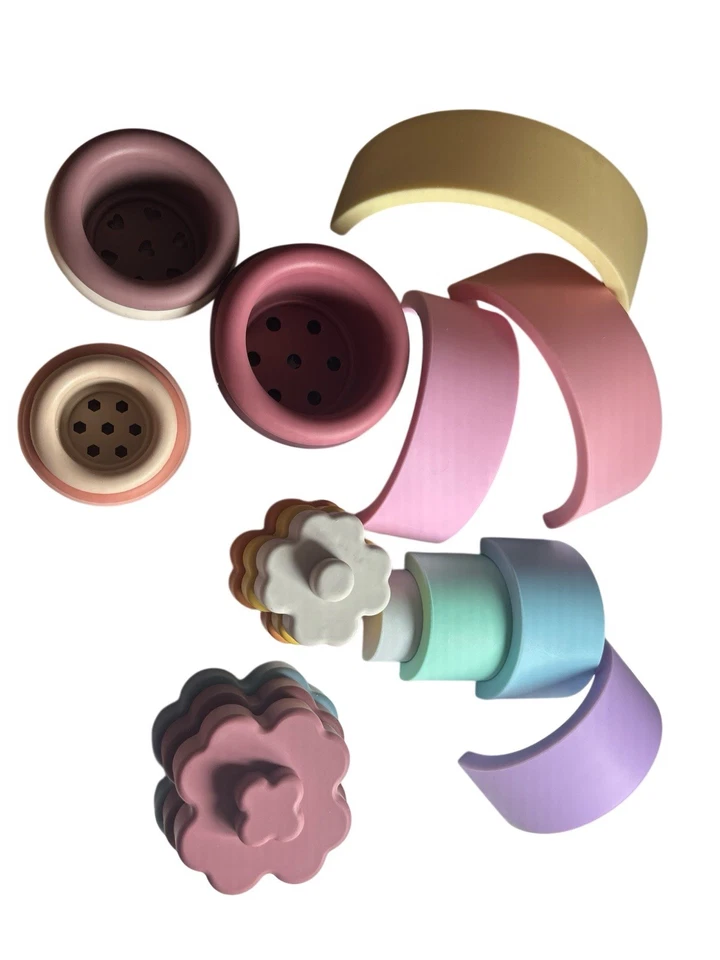 Elbebe Stacking Cup Block Set NIB Silicone Rainbow Shapes Stacker 16 Pieces Baby - Image 3 of 4