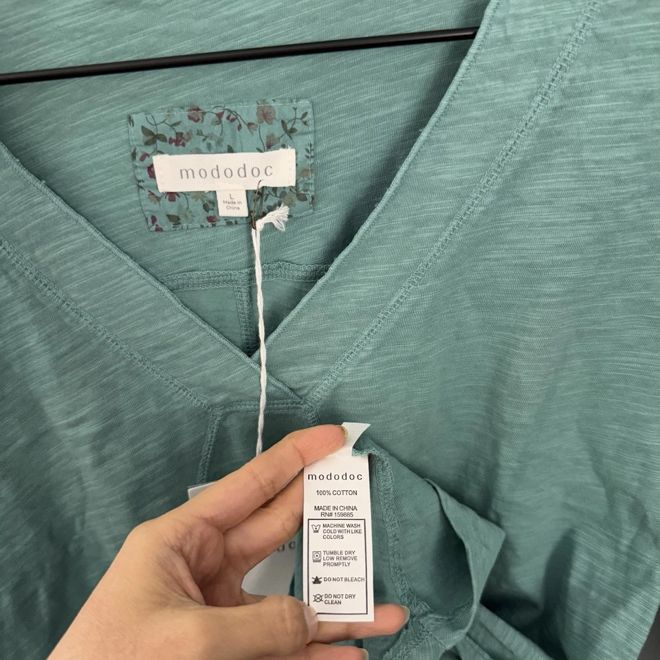 Sundance Mododoc Large NEW V Neck 3/4 Sleeve Tee Relaxed Seafoam Green Cotton - Image 2 of 4