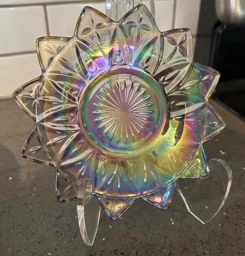 Federal Glass Iridescent Carnival Smoked Glass Petal Dessert Plate Vintage