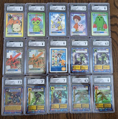 digimon cards series 1 Lot of 15 Digimon EXLUSIVE PREVIEW and 1st EDITION CGC GRADED CARDS!