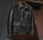 Mens Vintage Motorcycle Cafe Racer Distressed Black Biker Real Leather Jacket
