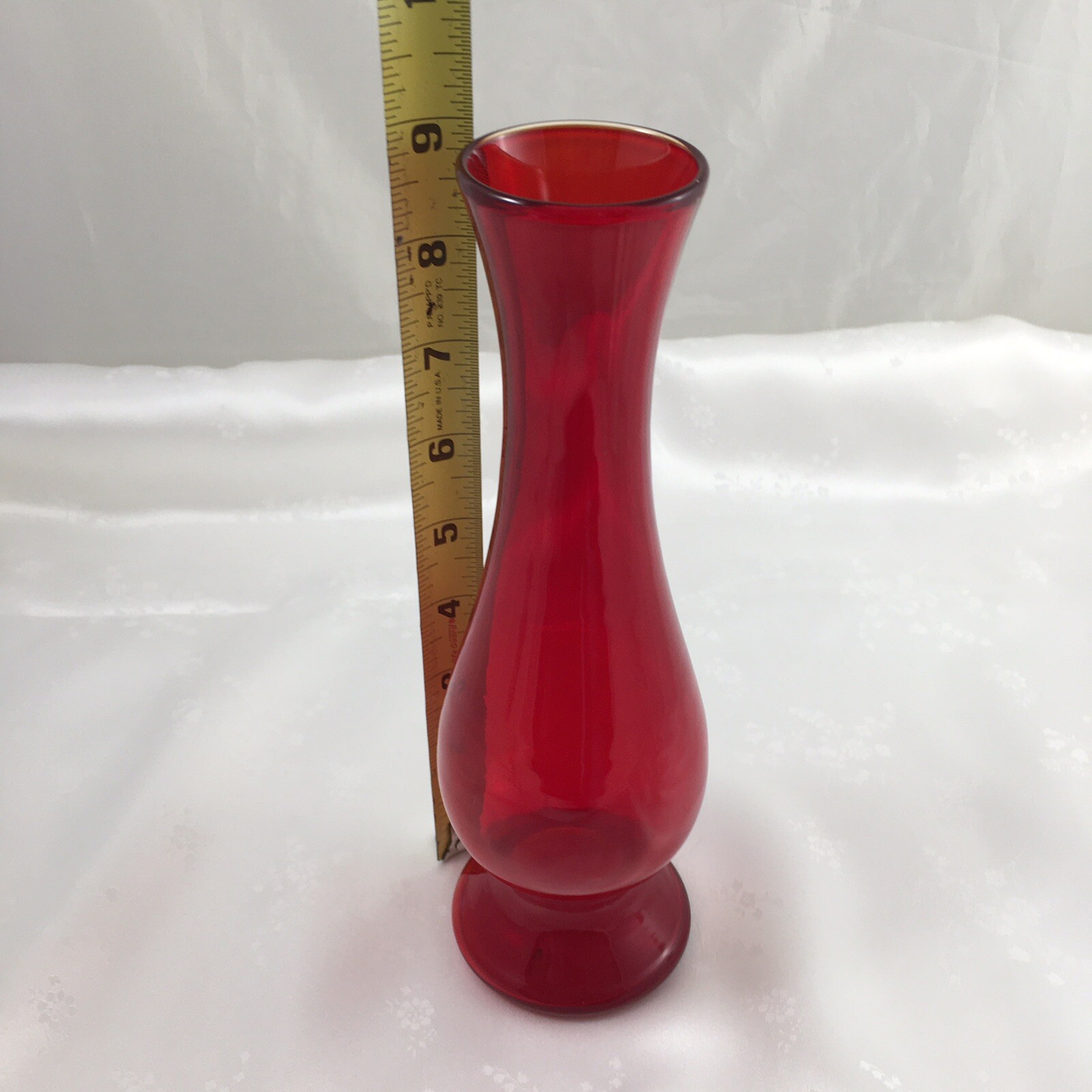 Red Glass Flower Vase 9” tall eBay