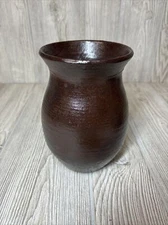 Vintage Glazed Pottery Handmade Stoneware Artisan Earthtone Flower Vase Brown