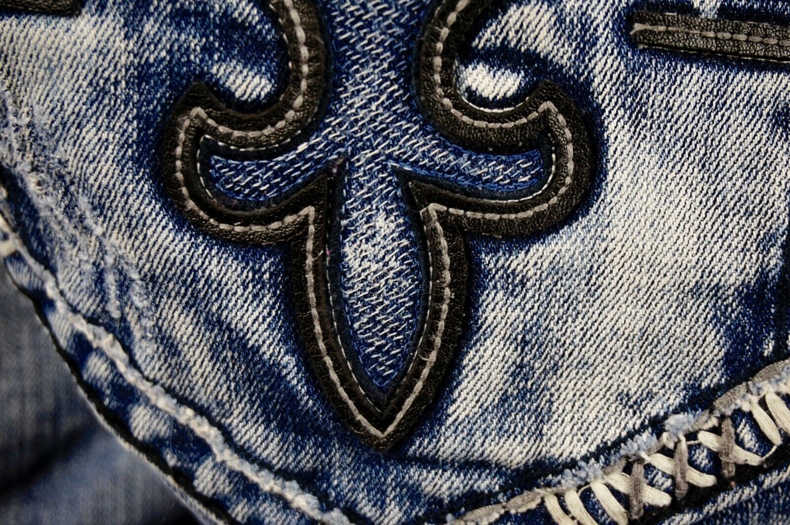 $220 Mens Rock Revival Jeans "Helicon" Black Leat… - image 4