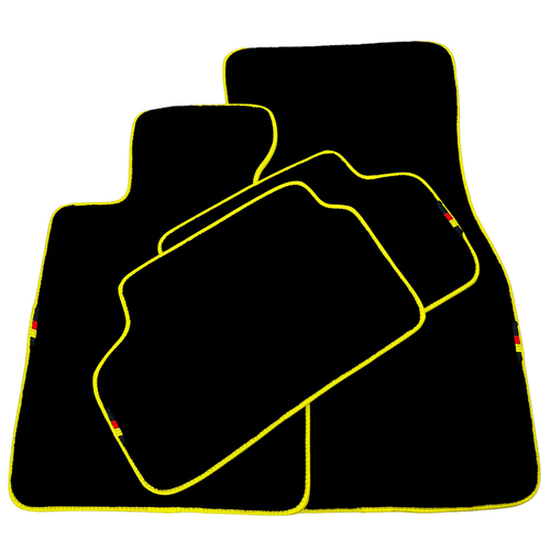 AutoWin Brand Black Floor Mats for BMW 7 Series E66 Long (2001-2008) Yellow Trim - Picture 2 of 13