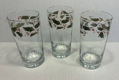 Holiday Highball Hi-ball Glass Tumbler with Gold Rim Set Of 3