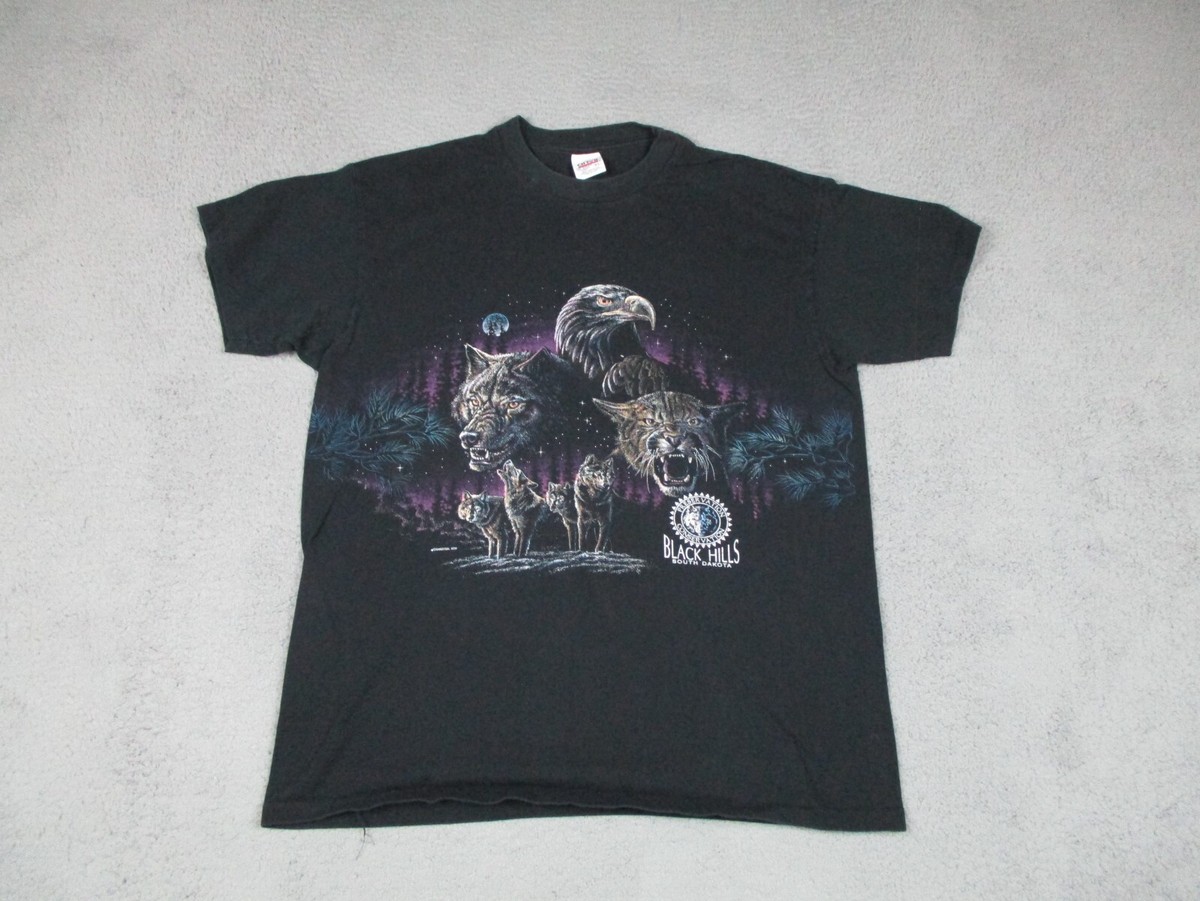 Vintage Black Hills Shirt Adult XL Black Wolf Nature Animal Anvil 