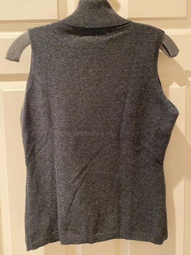 LuLu 2 PLY Cashmere Sweater Twin Set Open Cardigan Sleeveless Turtleneck Grey L - Picture 5 of 7