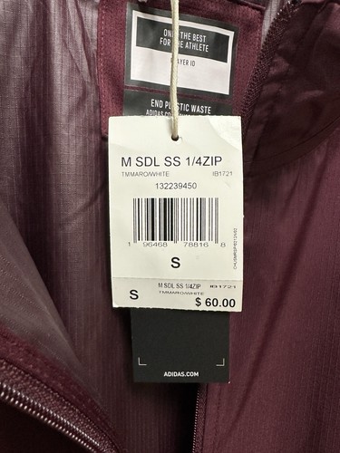Chaqueta de Entrenamiento Adidas Cuarto Cremallera Lateral Granate Ligera Para Hombre ¡PEQUEÑA NUEVA!! - Imagen 5 de 7