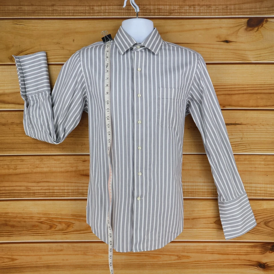 Camisa de Vestir Tommy Bahama Para Hombres 15.5 Gris Blanco Rayas Puños Franceses Cuello Punta Foto 3 de 4