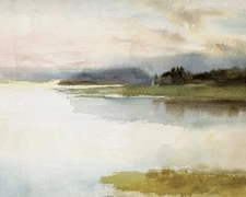 Vintage Coastal Landscape Watercolor Painting Giclee Print on Fine Art Paper