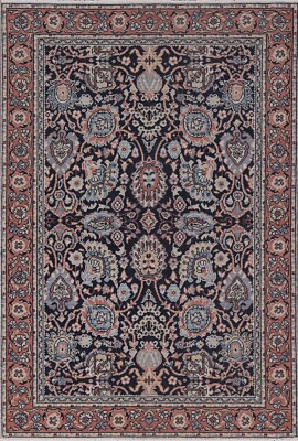 Navy Blue Floral Ziegler Turkish Area Rug 4x6 ft Hand-knotted Wool Foyer Carpet