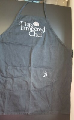 Pampered Chef 25th Anniversary Apron Black Silver Demo Use Only EUC RARE HTF
