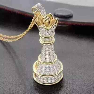 1.50Ct Round Lab Created Diamond Chess King Men's Pendant 14K Yellow Gold Plated