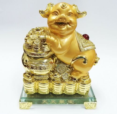 Affichage feng shui « dorée » résine de porc accumulée richesse de collection de bon augure - Photo 1/11