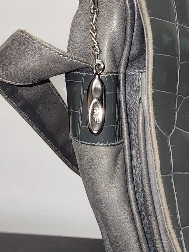 Bolso Bandolera De Colección Años 80 Maud Frizon Gris Cuero Estampado Italia Gris Caimán  Foto 3 de 4