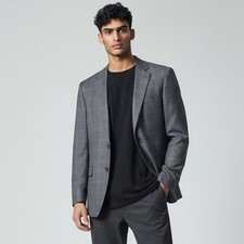Jos A Bank Signature Collection 46L Gray Glen Plaid 100 Wool Blazer Sport Coat