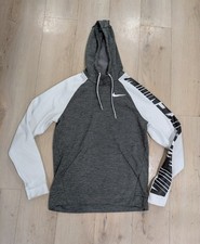 Mens Nike Dri-Fit Gray White Spell Out Long Sleeve Pullover Hoodie Size Small S