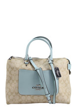 Coach Womens Signature Coated Canvas Emma Shoulder Handbag Beige Blue