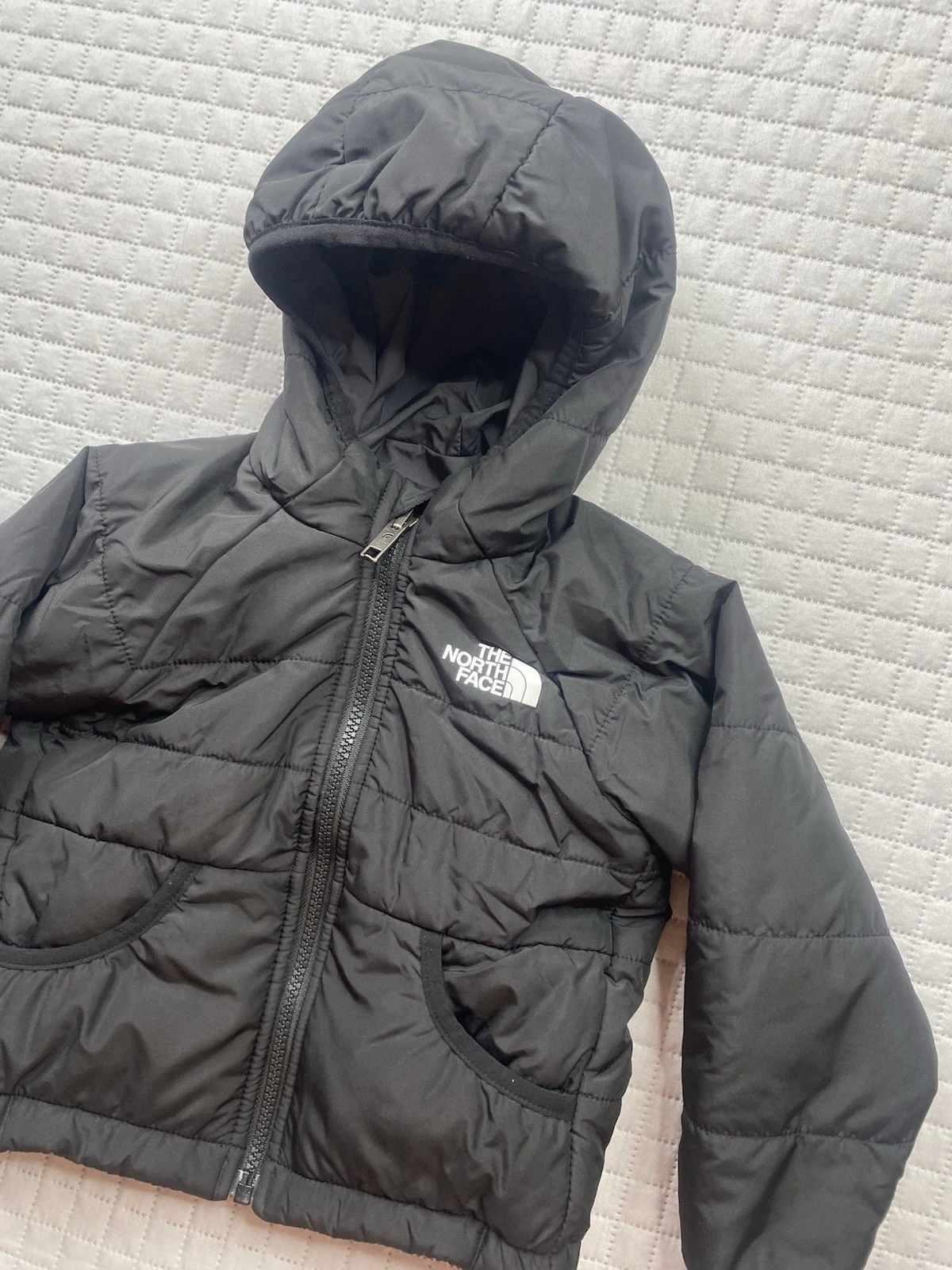 The North Face Puffer Jacket Kids Size 2 Black Hooded Reversible Coat Insulated
