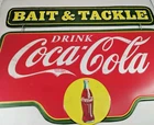 Vintage Coca Cola Bait Tackle Fishing Metal Tin Signage 18" W 13" T READ B2