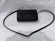 Kate Spade New York Black Leather Crossbody Wallet Purse Silver Chain Strap