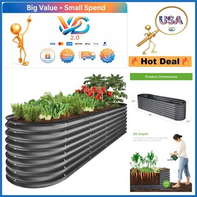 8x2x2ft Metal Oval Garden Bed Deep Root Planter 215 Gal Charcoal