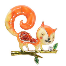 Vintage Gold Squirrel Brooch Sparkling Crystal Animal Pin Autumn Fall Gift Jewel
