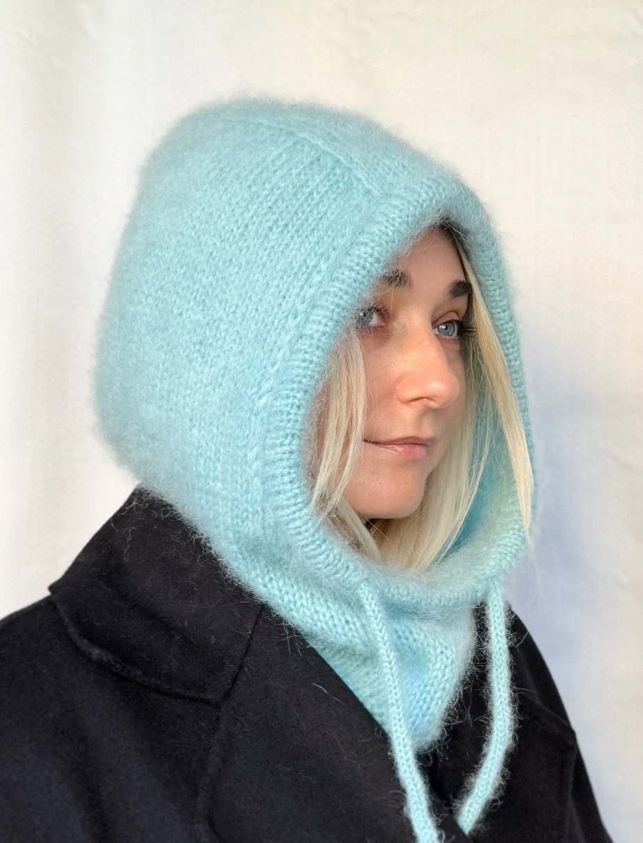 US stock Light Blue Knit Women Hood, Alpaca Hood, Fluffy hood, Women Balaclava