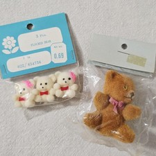 Vintage Flocked Teddy Bear Craft Supply Lot New Old Stock, Miniature Fuzzy